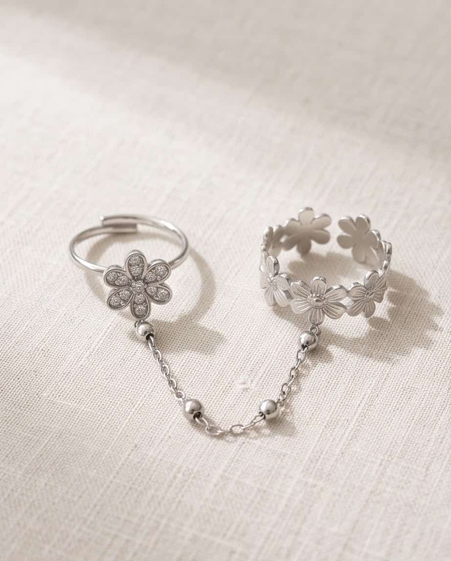 Anello acciaio fedina strass doppia
