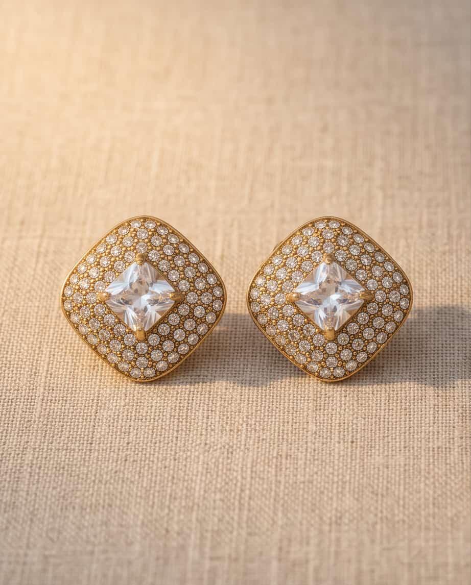 Orecchini clip acciaio quadrato strass