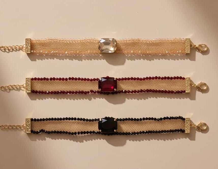 Collana choker acciaio castone vetro