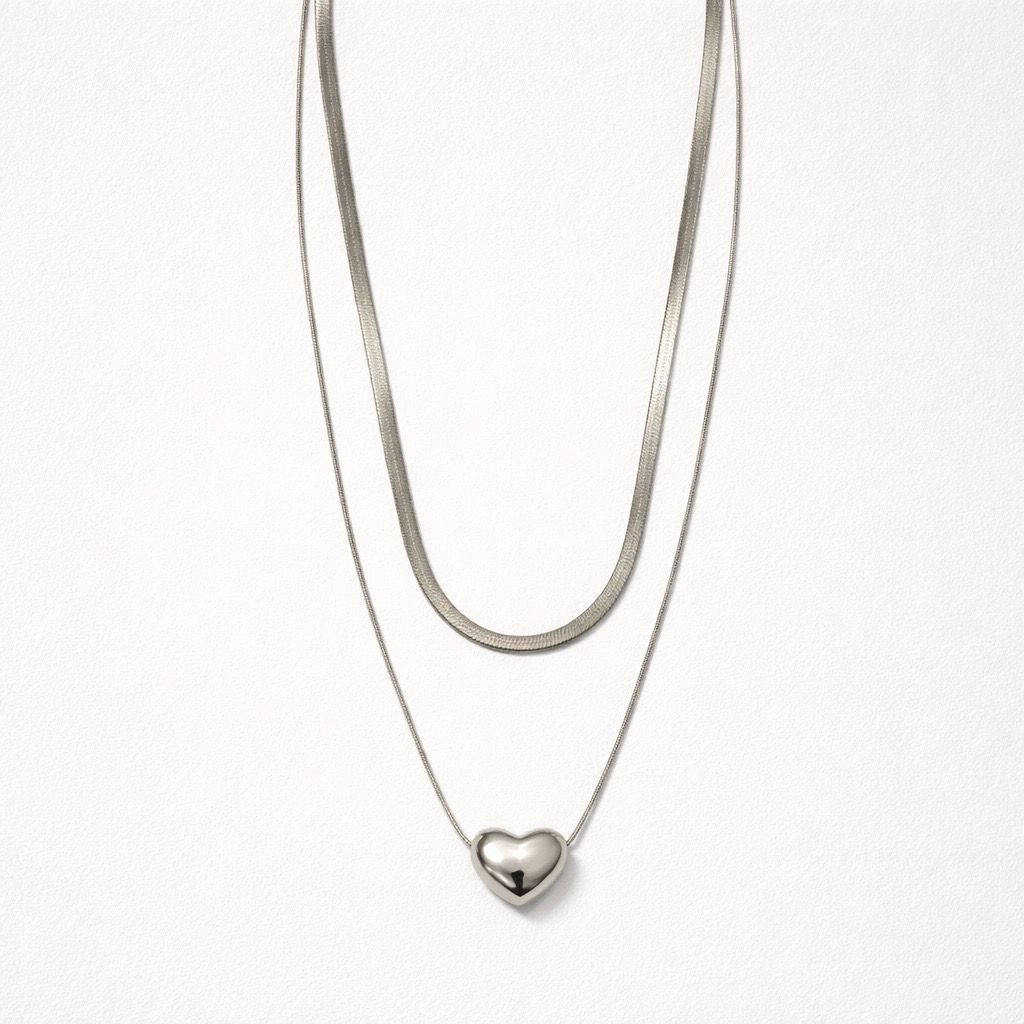 Collana regolabile acciaio 2 fili cuore