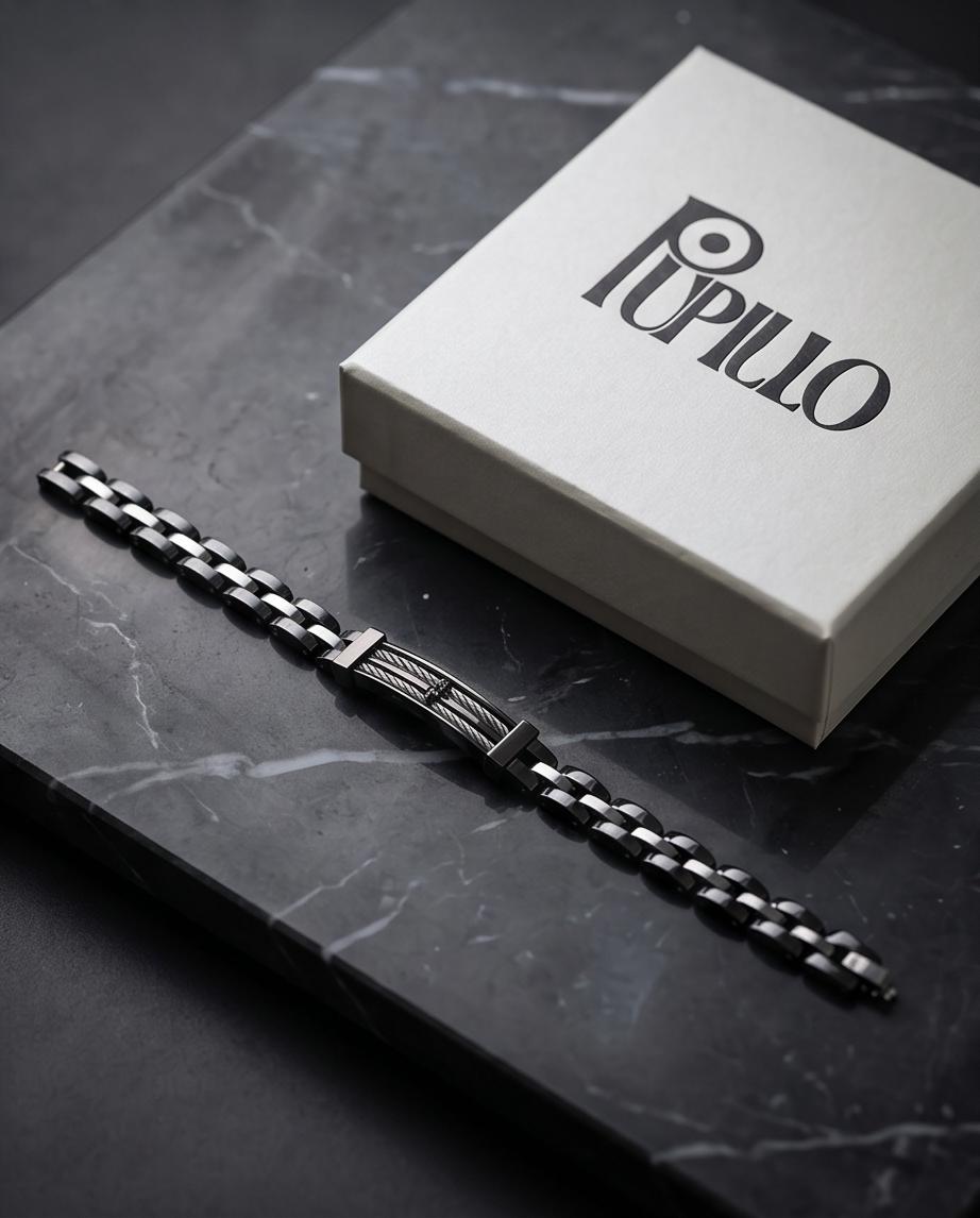 Uomo bracciale acciaio ceramica ancora