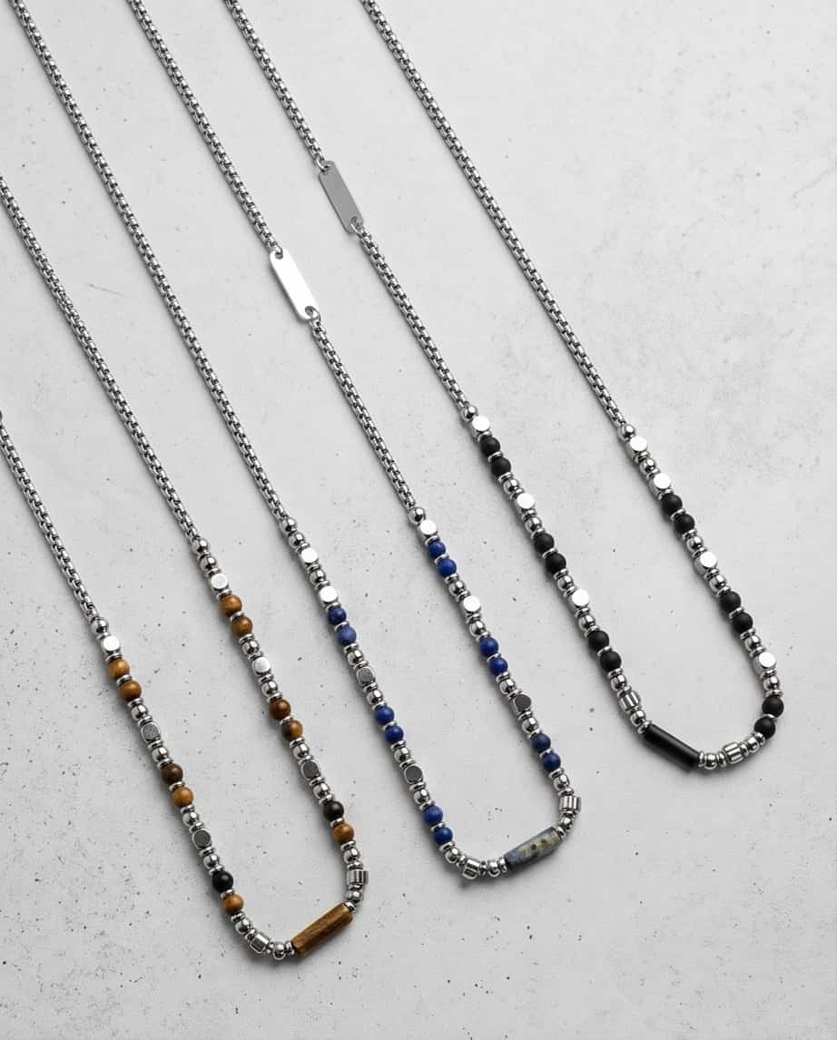 Uomo collana acciaio pietra 50cm