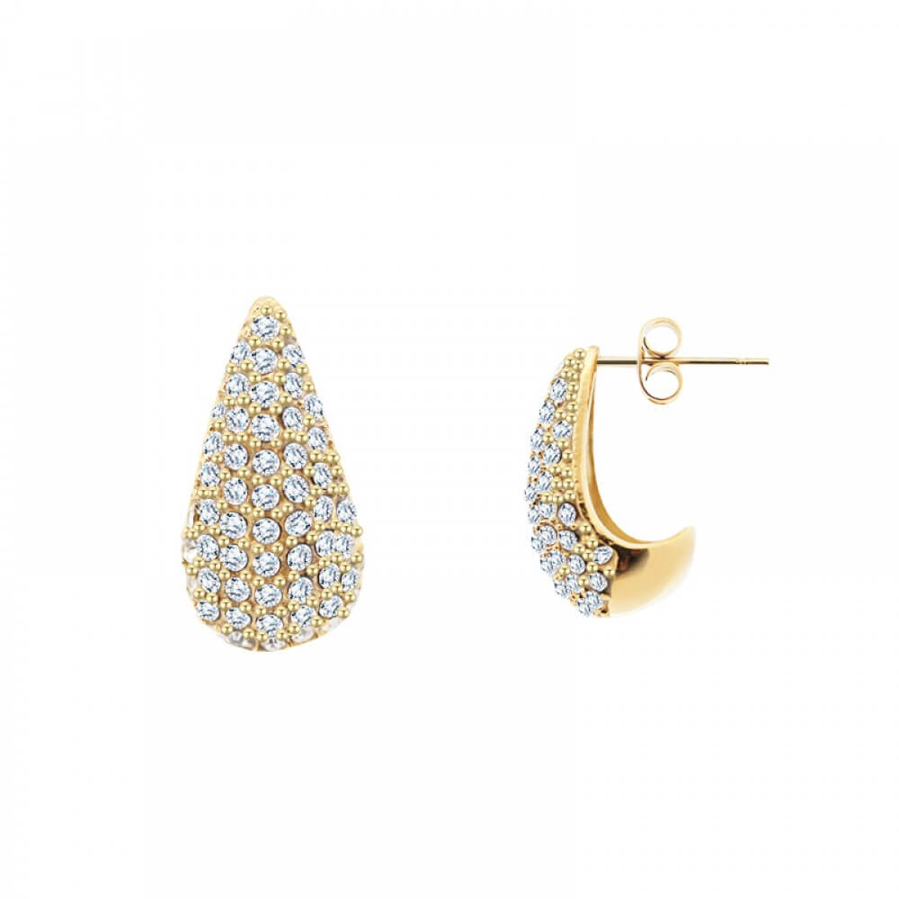 Orecchini lobo acciaio goccia strass 2cm