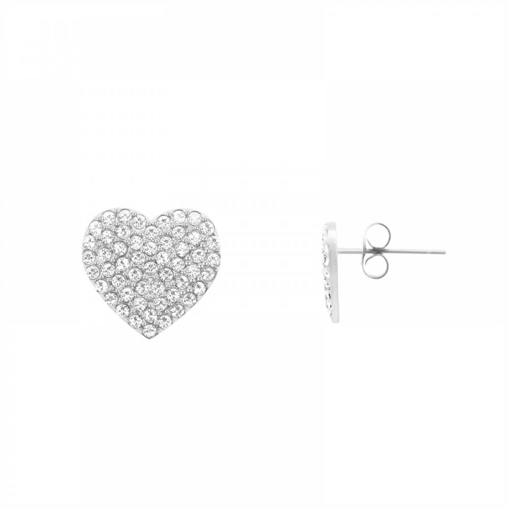 Orecchini acciaio cuore strass 1cm