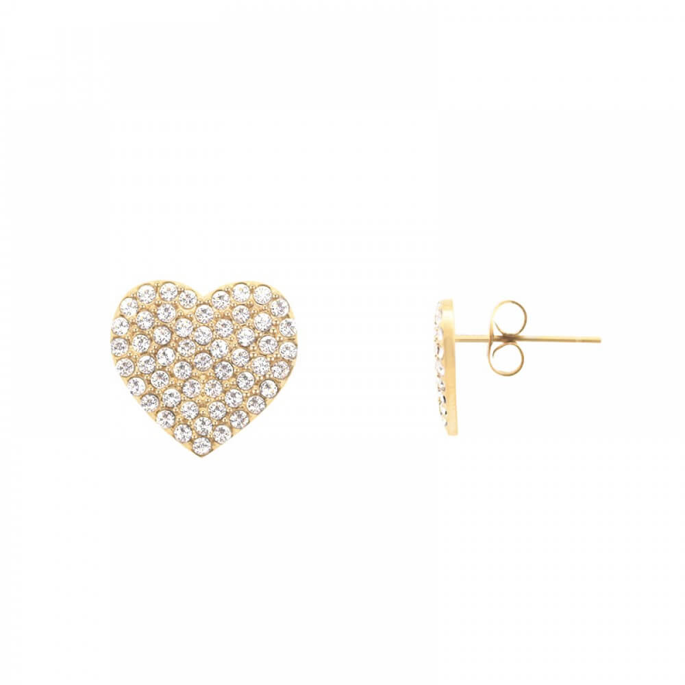 Orecchini acciaio cuore strass 1cm