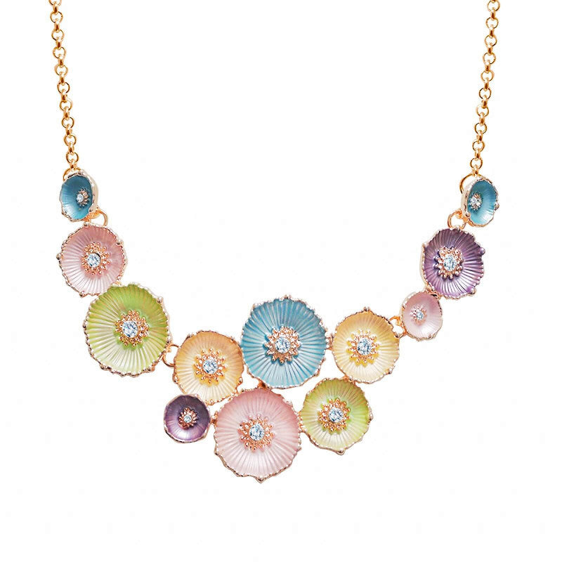 Collana regolabile metallo rame fiore smaltato