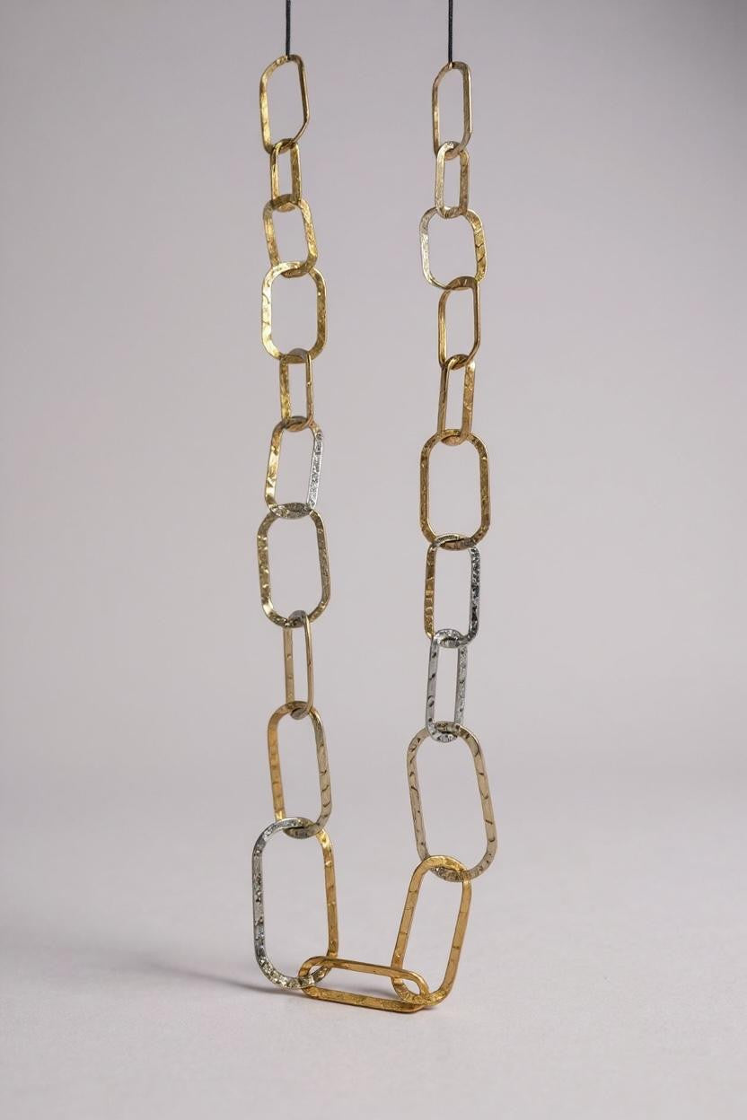 Collana lunga acciaio rettangoli martellati 80cm