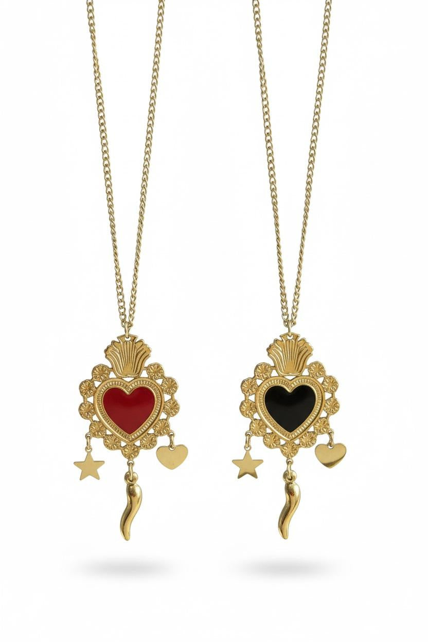 Collana regolabile acciaio cuore sacro smalto