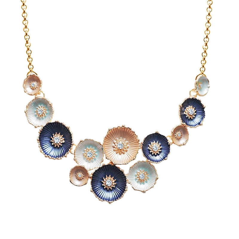 Collana regolabile metallo rame fiore smaltato