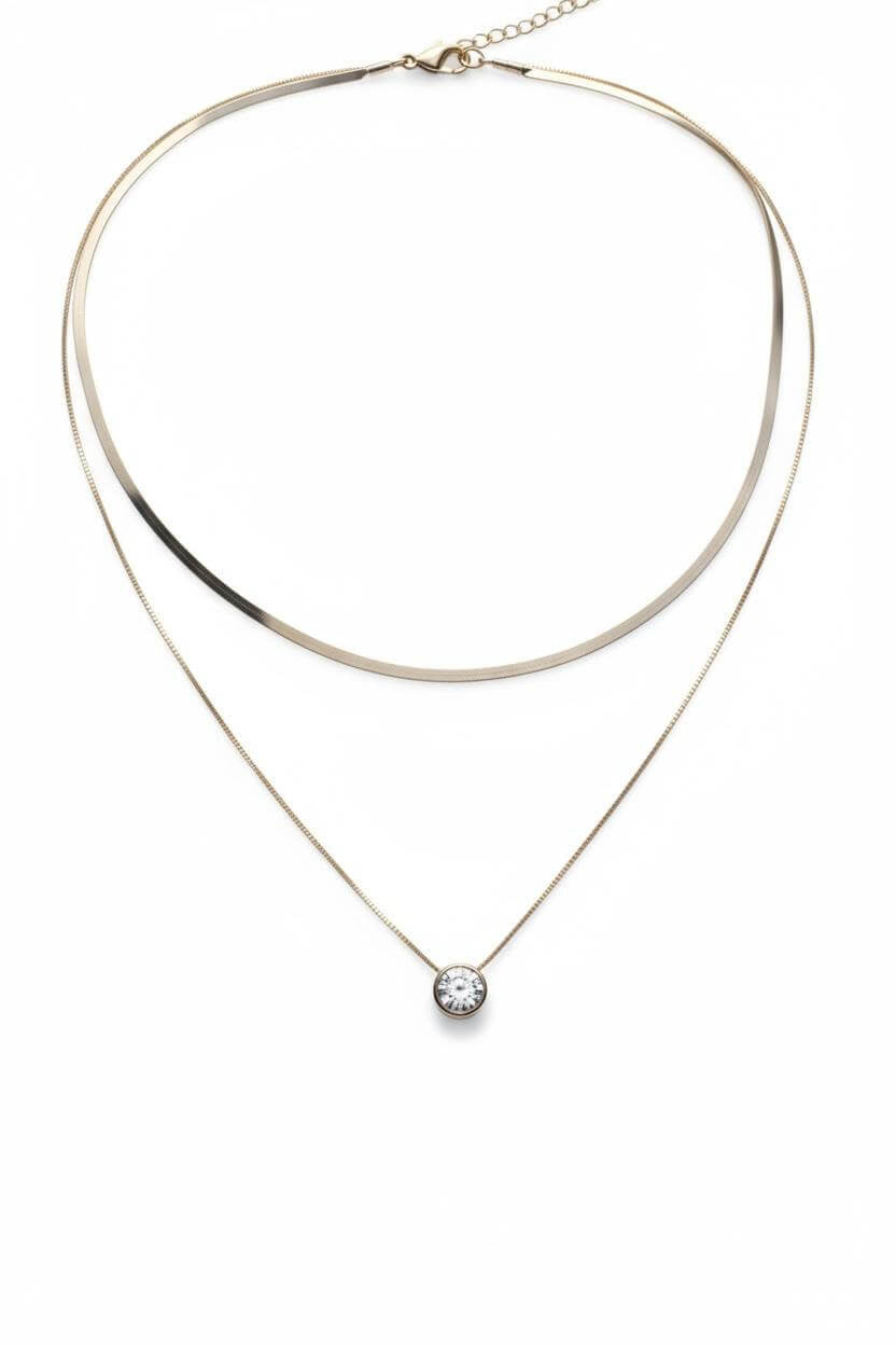 Collana regolabile acciaio 2 fili con zircone