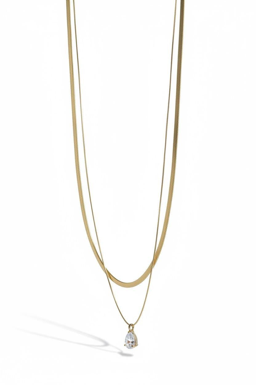 Collana regolabile acciaio 2 fili goccia zircone