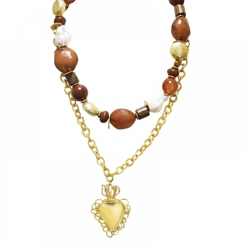 Collana regolabile doppio filo pietre e catena