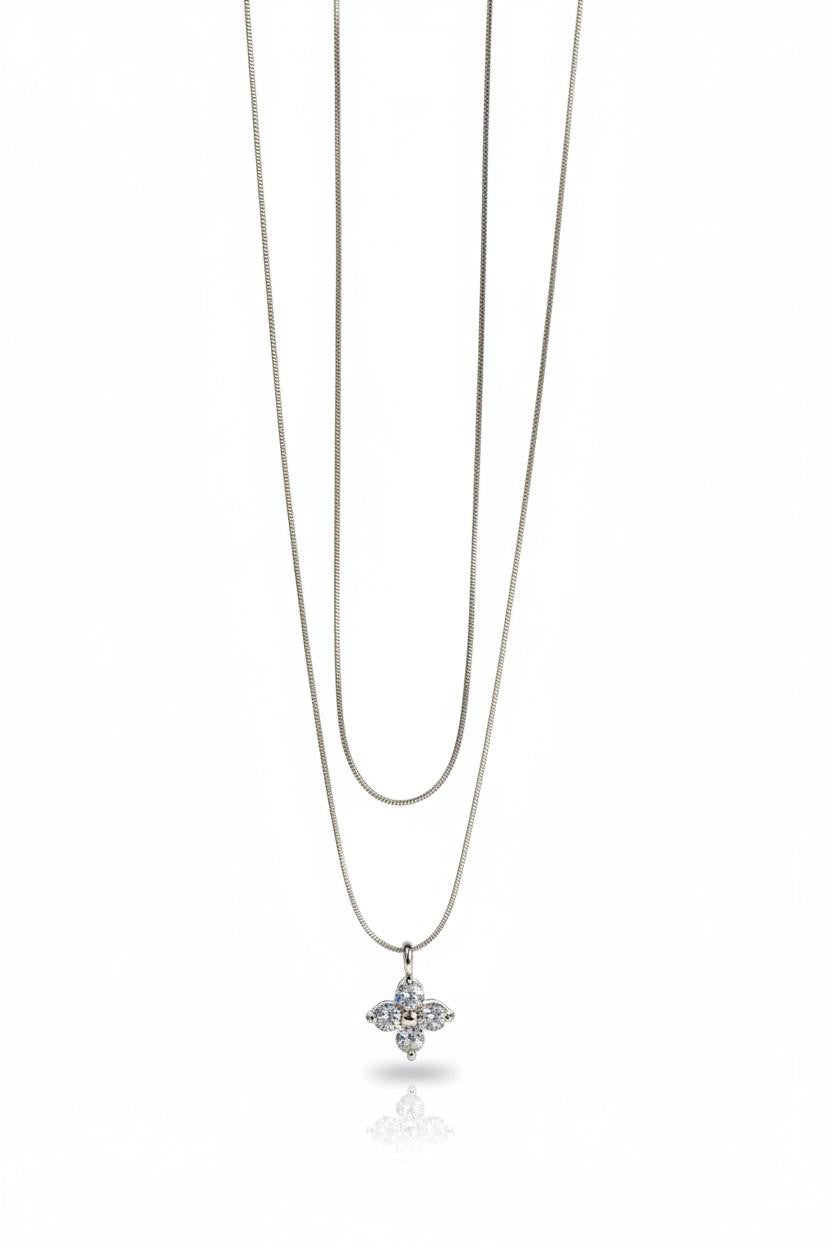 Collana acciaio 2 fili fiore zirconi