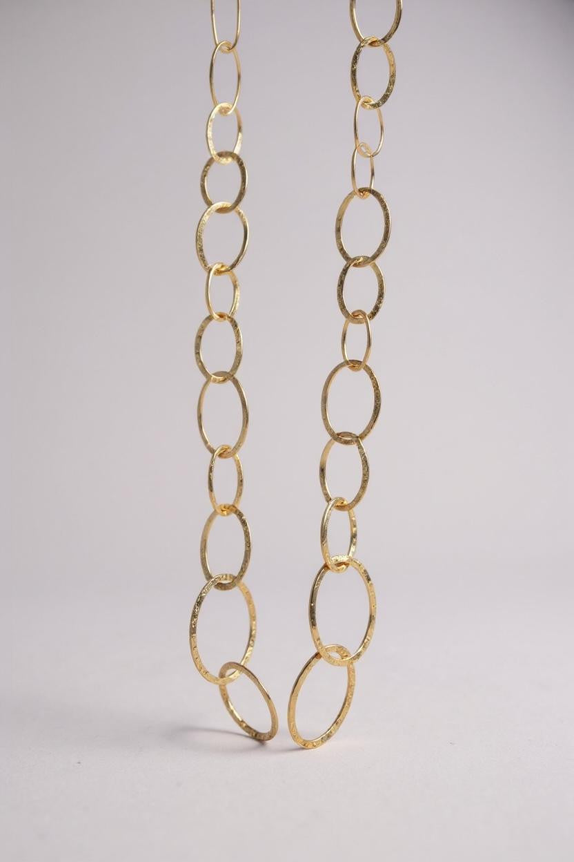 Collana lunga acciaio ovali martellati 80cm