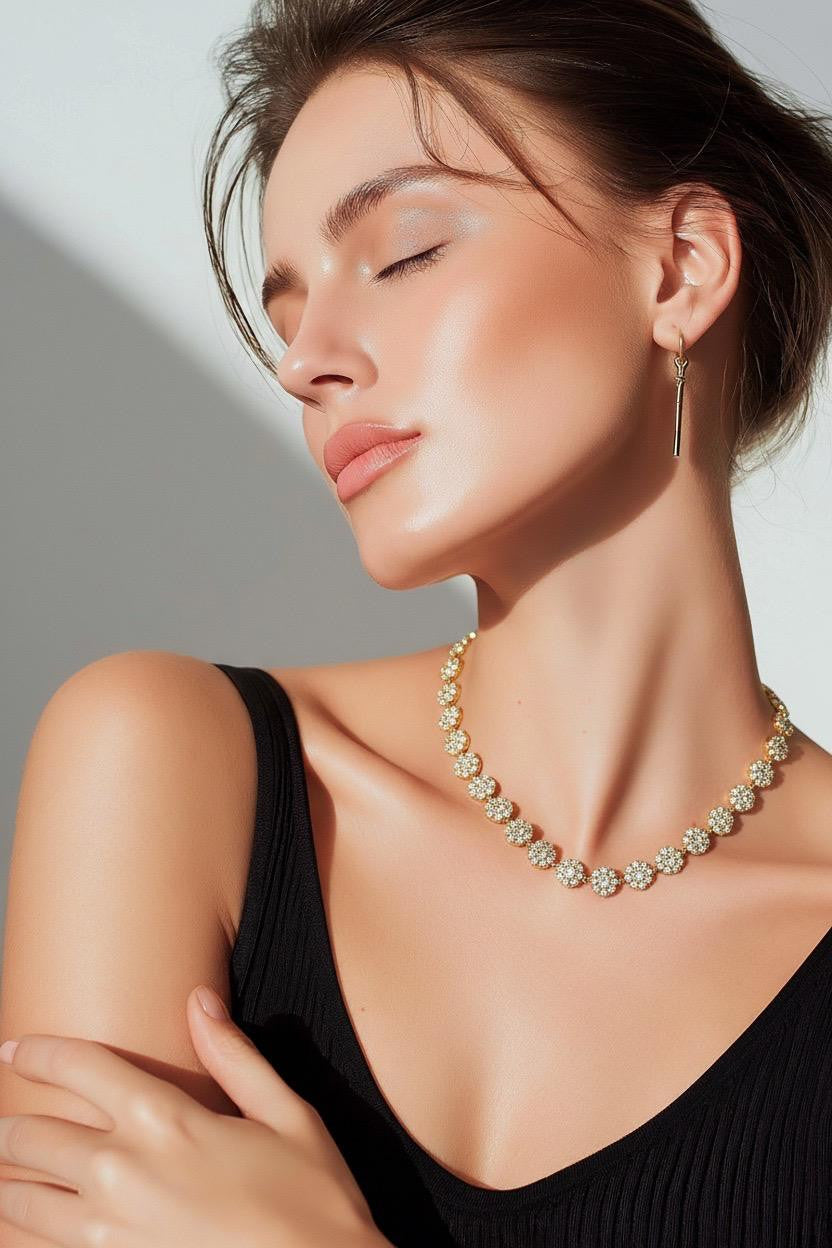 Collana tennis acciaio fiori strass