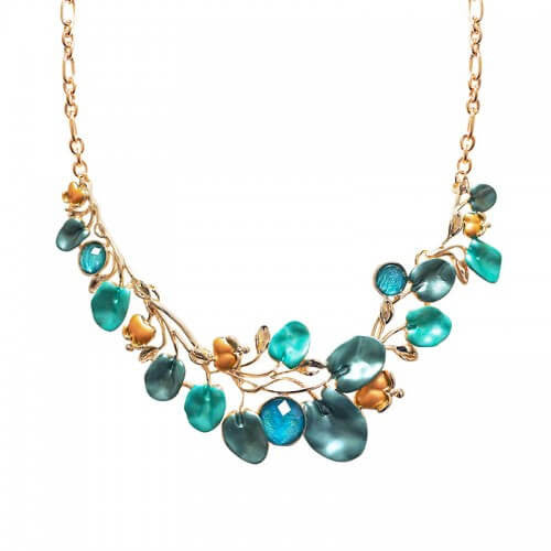 Collana regolabile metallo rame foglie smaltate