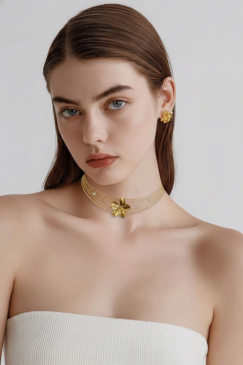 Choker Collana acciaio millefili fiore