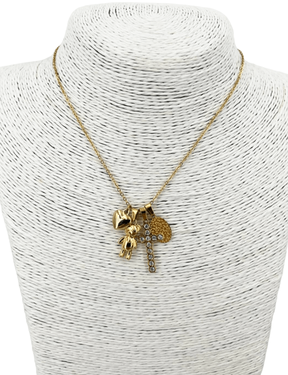 Collana acciaio charm orsetto e croce
