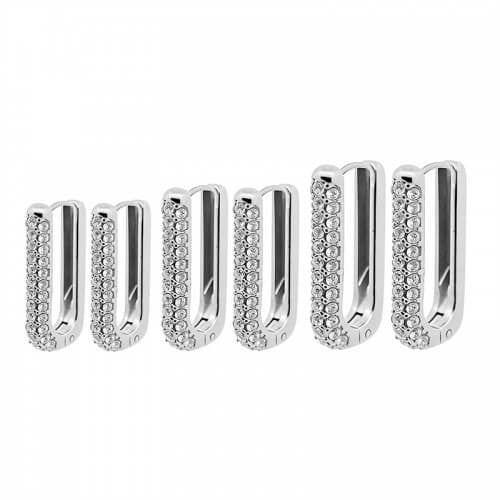 Orecchini set 3 paia acciaio rettangolo strass