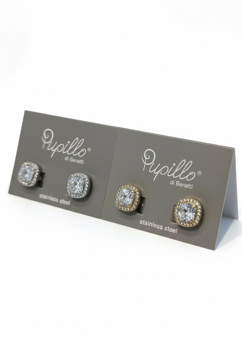 Orecchini clip acciaio quadro