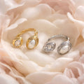 Anello acciaio navetta perla e strass