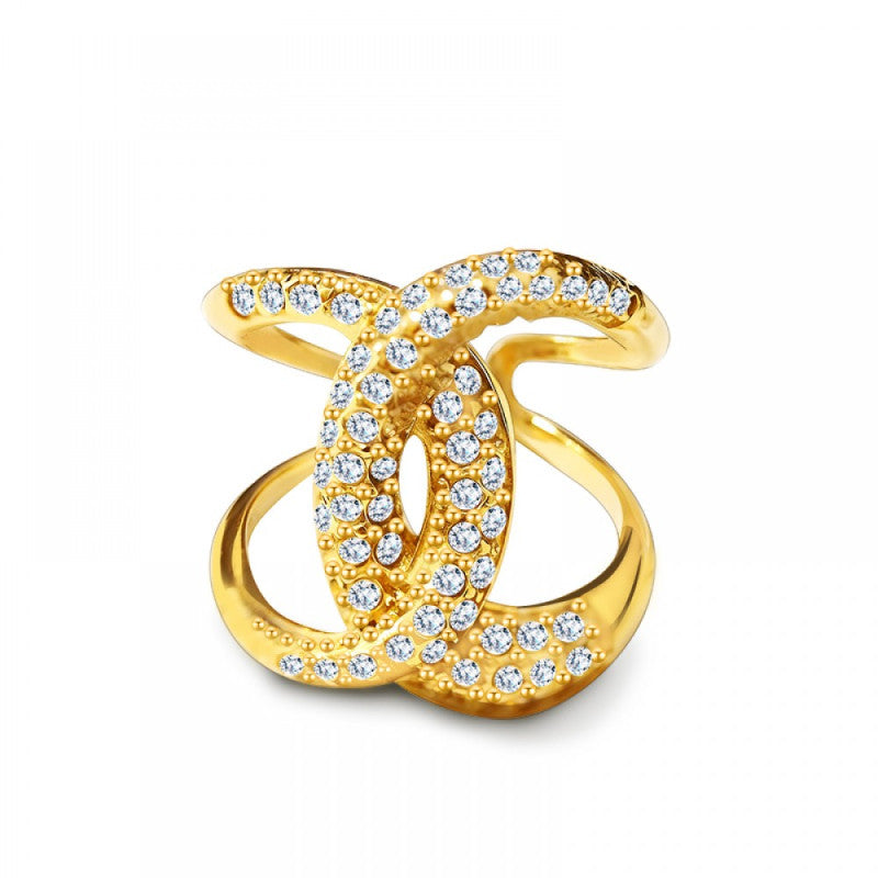Anello acciaio incrocio strass