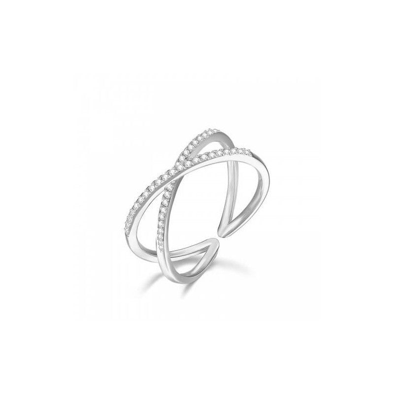 Anello acciaio incrocio zirconi