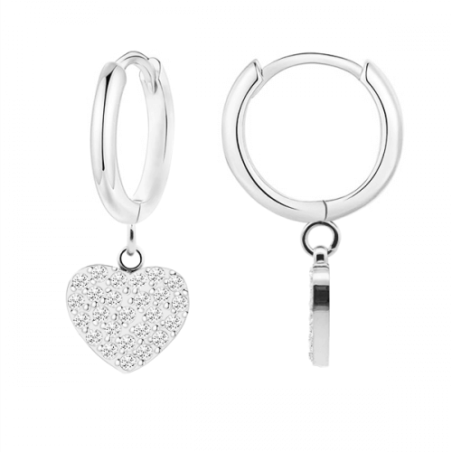 Orecchini cerchi acciaio cuore strass