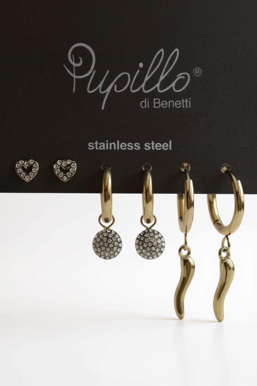 Orecchini set 3 paia acciaio strass