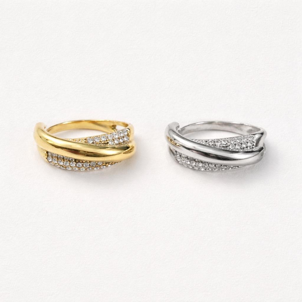Anello acciaio doppio filo strass