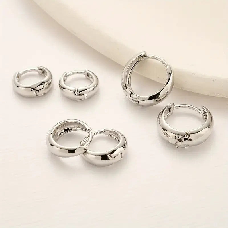 Orecchini Set 3 paia acciaio cerchio bombato