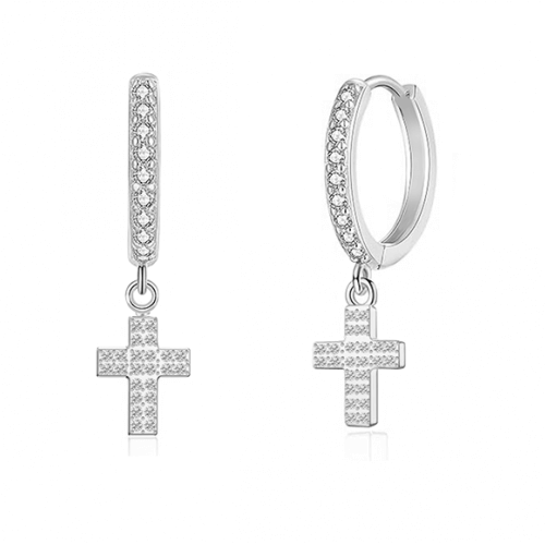 Orecchini cerchi acciaio croci strass