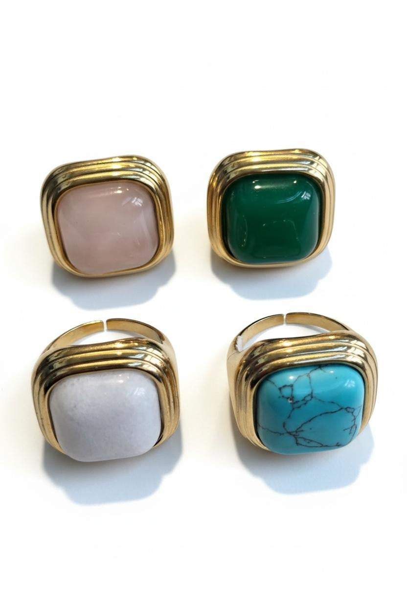 Anello acciaio pietra quadrata