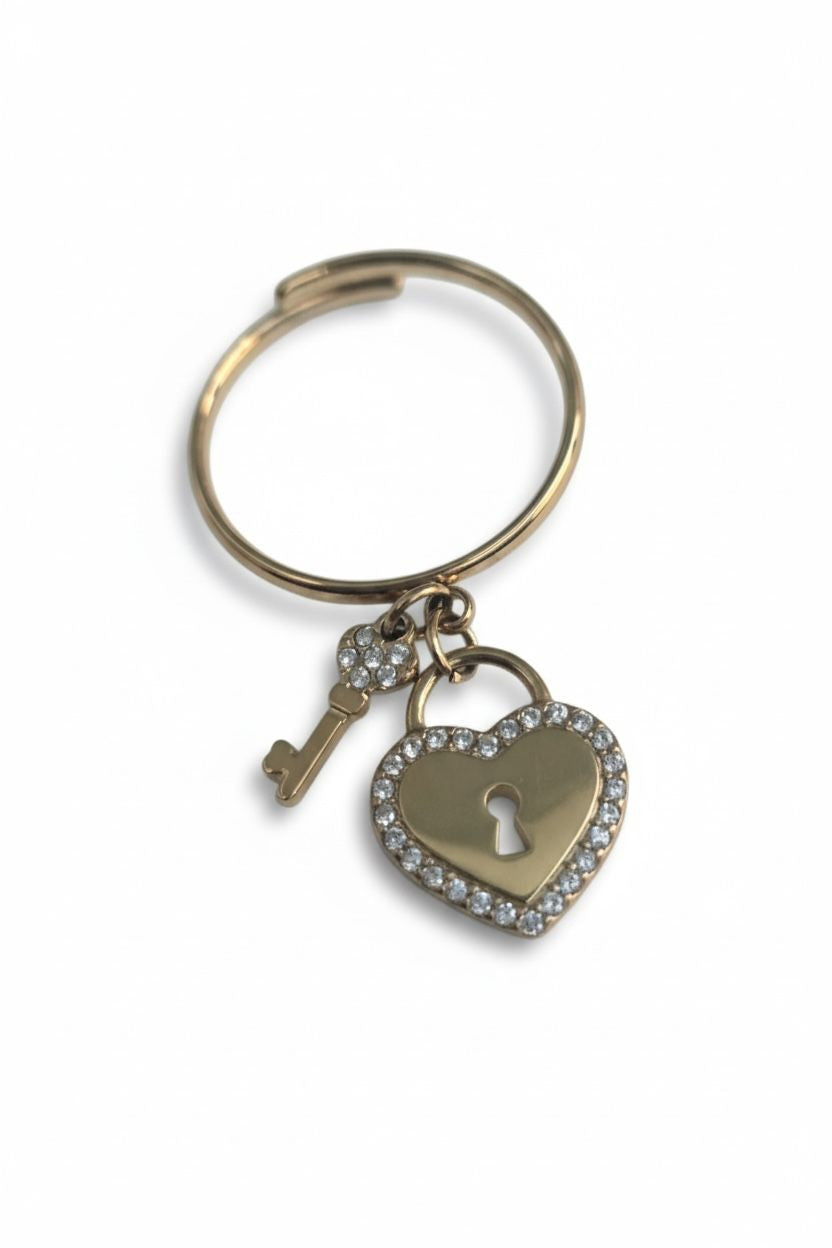 Anello acciaio cuore chiave