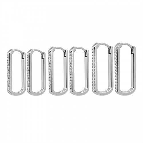 Orecchini Set 3 paia acciaio rettangolo strass