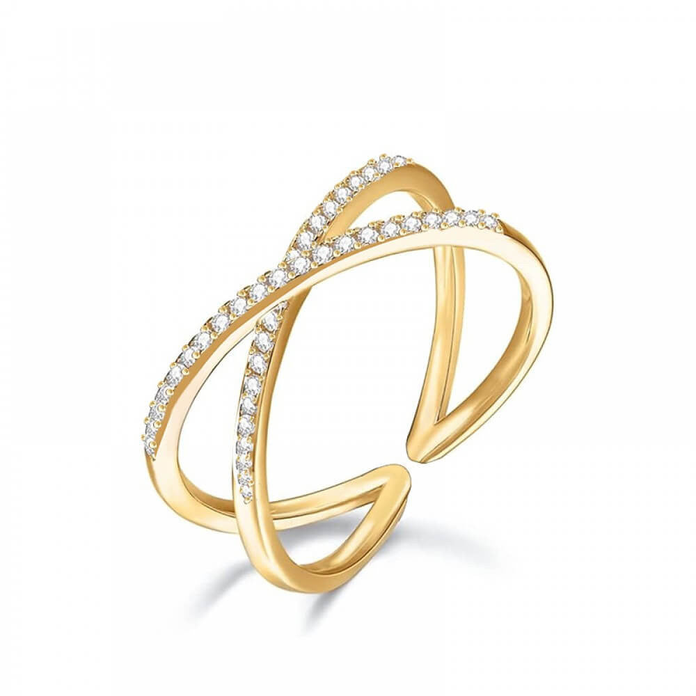 Anello acciaio incrocio zirconi