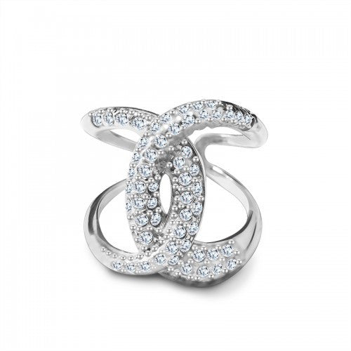 Anello acciaio incrocio strass