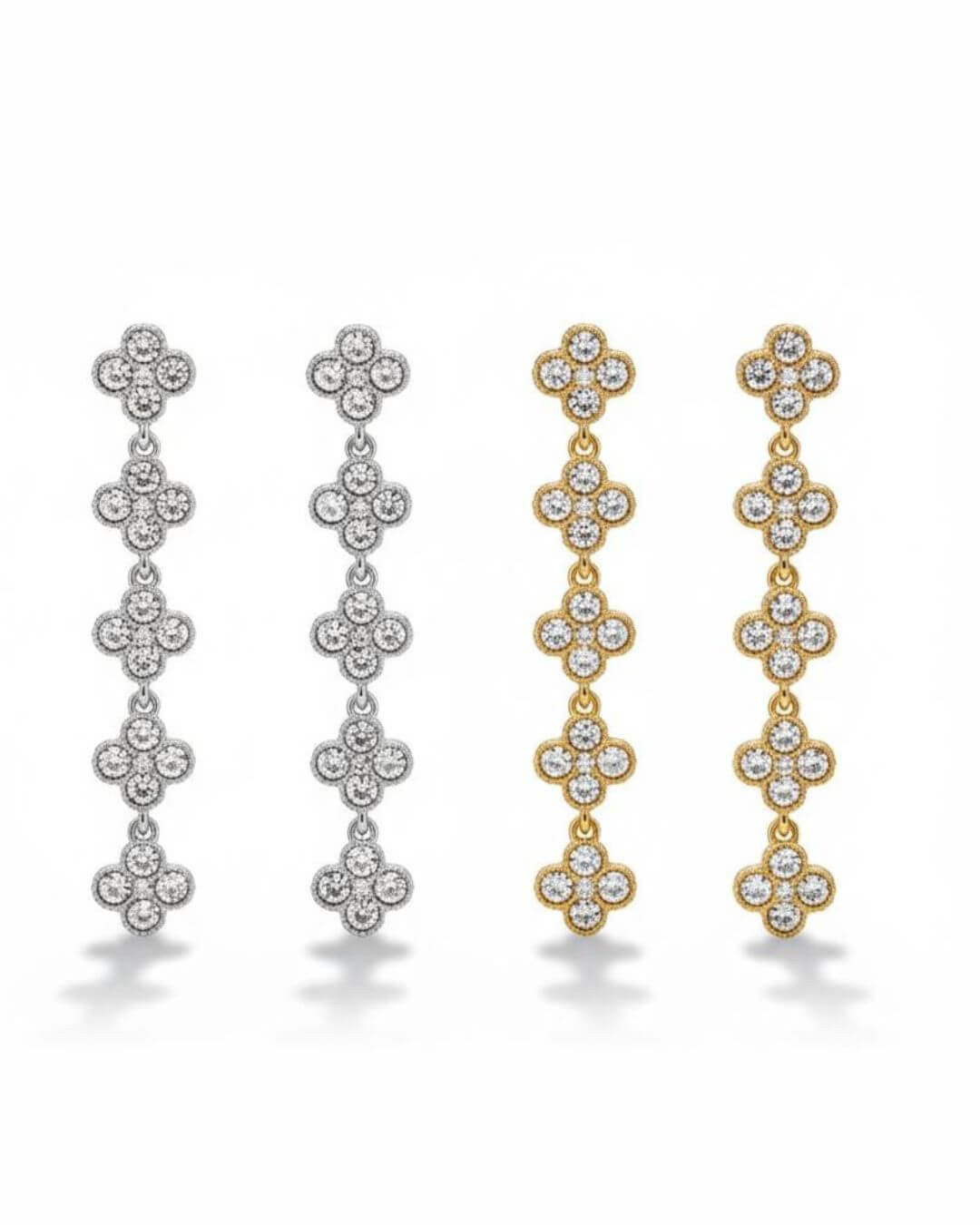 Orecchini pendenti acciaio fiori strass