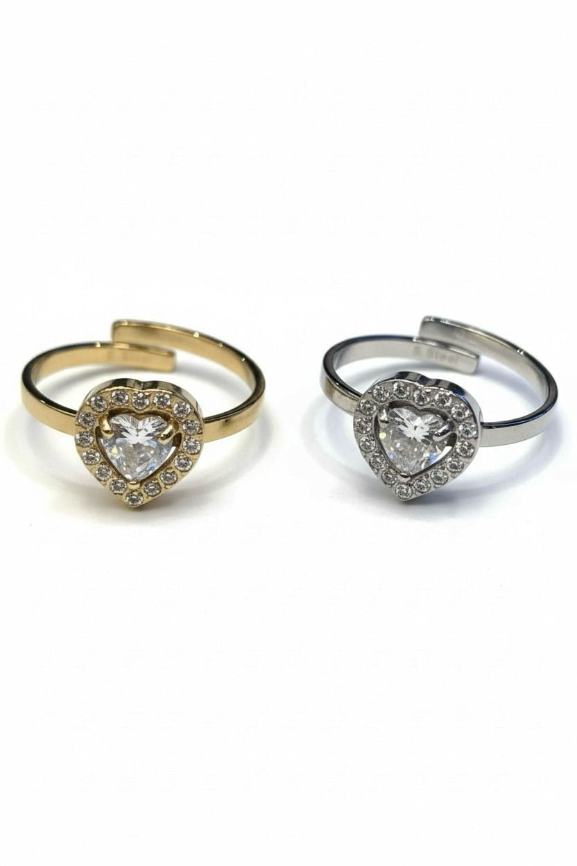 Anello acciaio cuore strass
