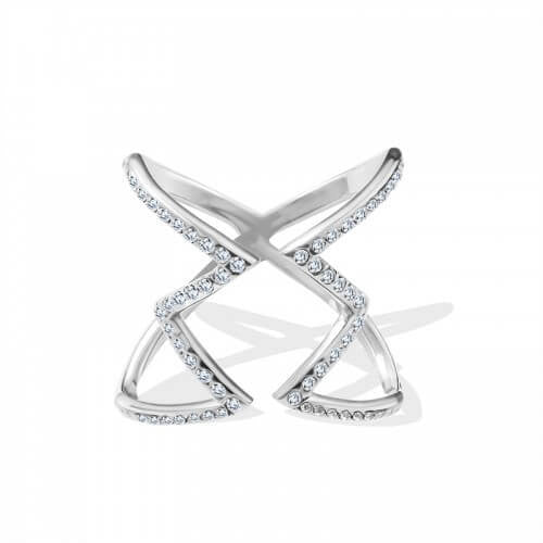 Anello acciaio zig zag strass
