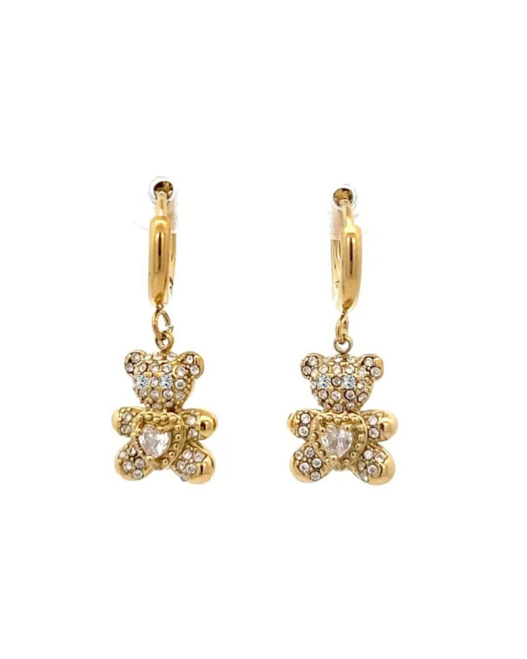 Orecchini cerchi acciaio orsetto strass
