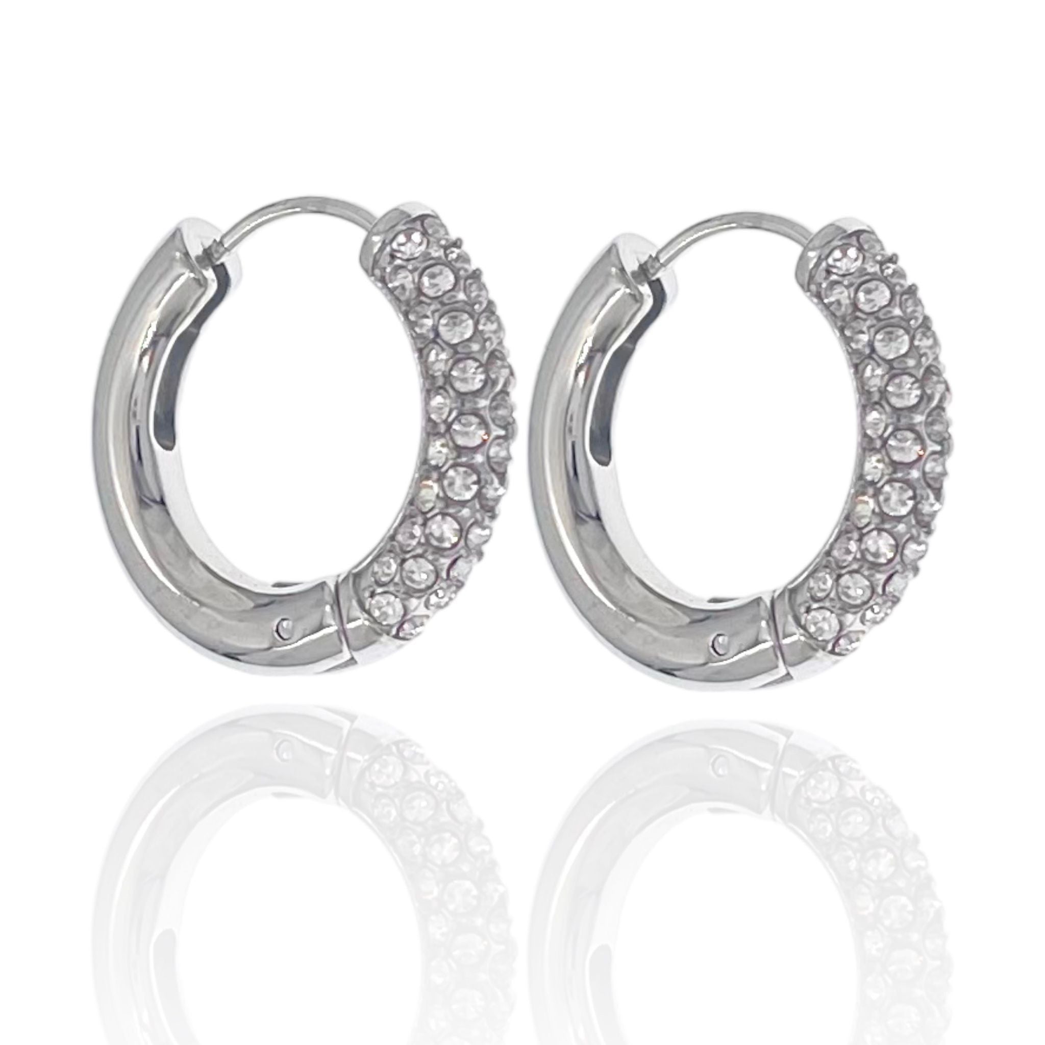 Orecchini cerchi acciaio strass